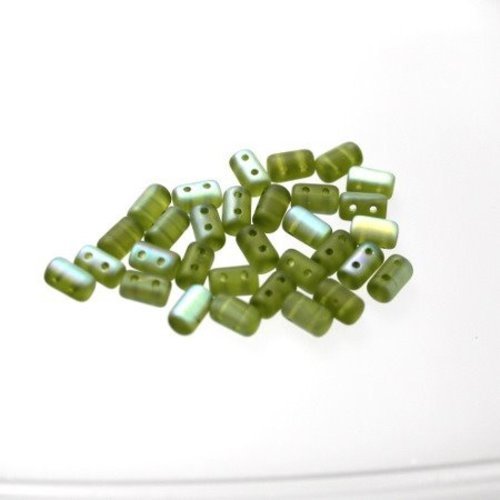100 perles rullas deux trous, forme cylindre vert olive mat ab