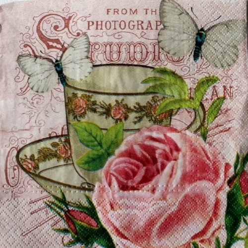 3 serviette " la rose et la tasse " 33 x 33 cm