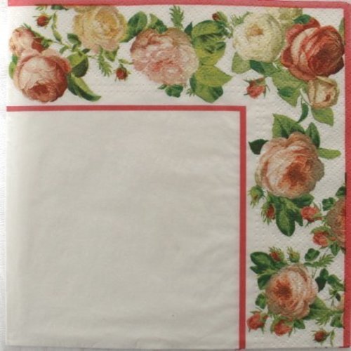3 serviettes " des roses roses et jaunes " 33 cm x 33 cm