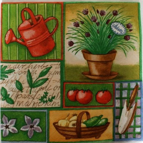 3 serviettes " jardin et légumes " 33 cm x 33 cm