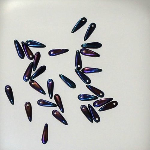 Perle dague bleu, violet métallisé 11 x 3 mm   x 50