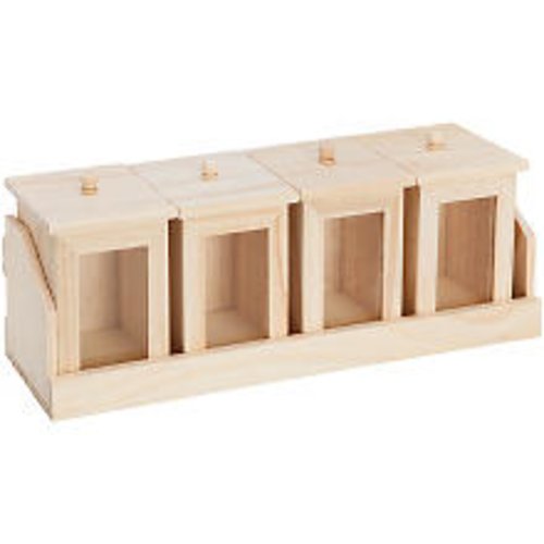 4 boîtes sur plateau en bois