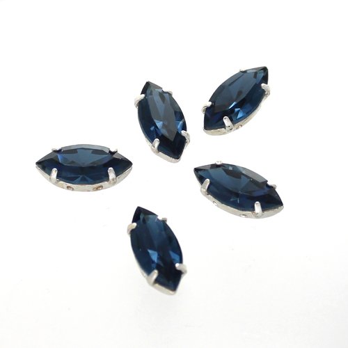5 cabochons  navette cristal  sertie 15 x  7 mm bleu