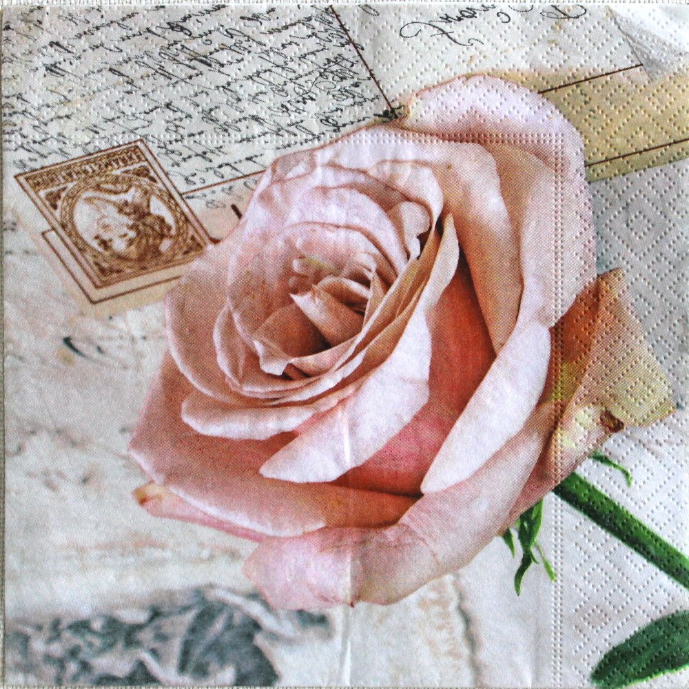 Serviette papier rose et bouton de rose bordure dorée - Un grand marché