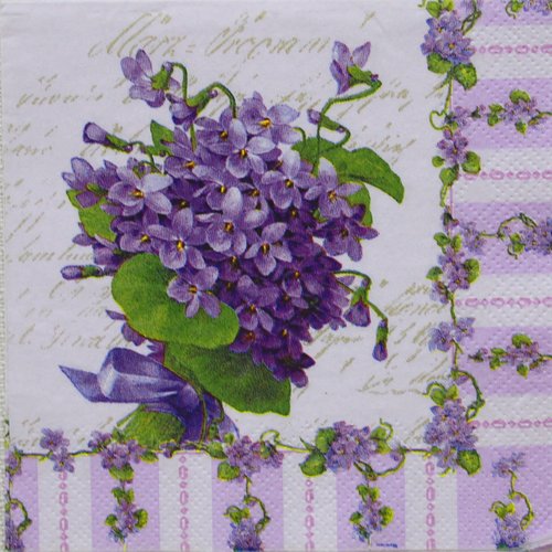 Serviette avec motif violettes  n°4   25 x 25 cm