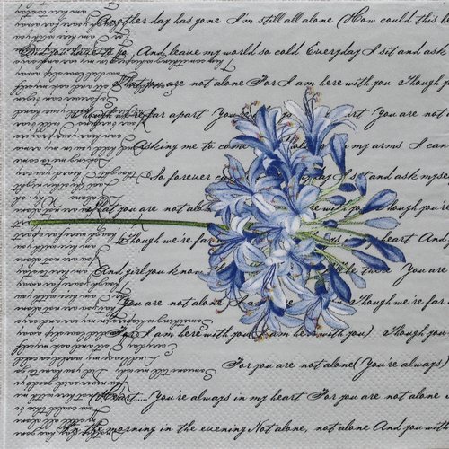 Serviette papier écriture et fleur   33 x 33 cm