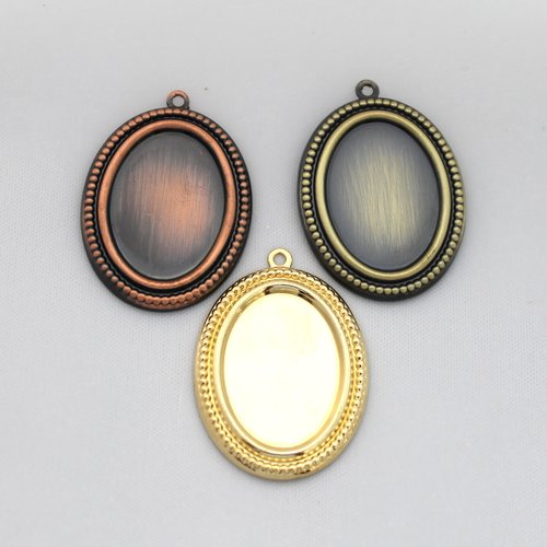 3 supports cabochon 34 x 27 mm, cuivre, or , bronze
