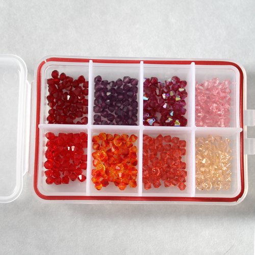 Perles toupies cristal t 4 assortiment rouge - orange 400 perles