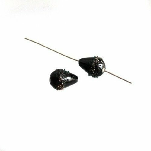 2 perles lampwork en forme de poire noir