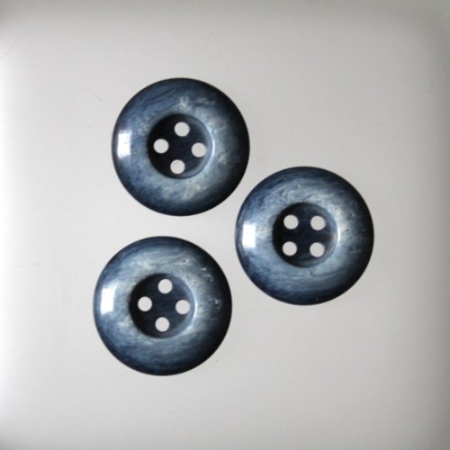3 boutons synthétiques bleu  21 mm