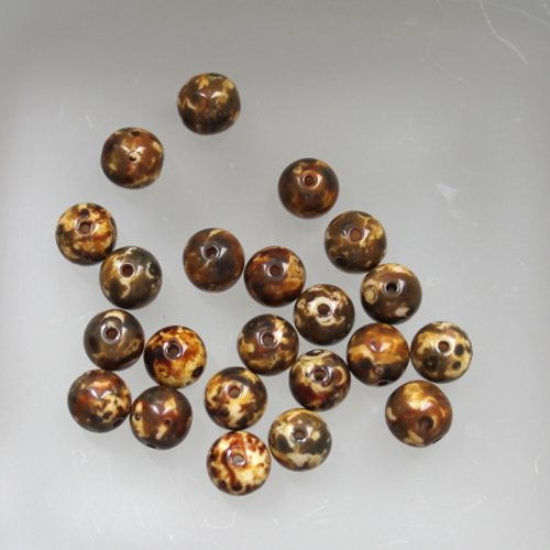 22 perles rondes en verre t 8 beige et marron