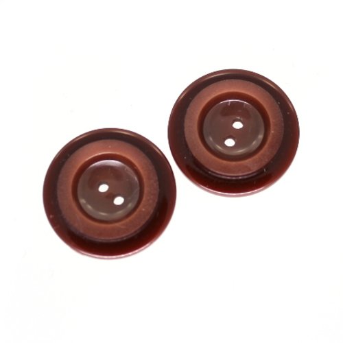 2 boutons en résine marron 22 mm