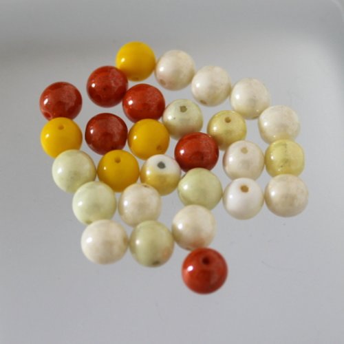 28 perles opaque - assortiment  couleurs blanc, jaune et orange t 8