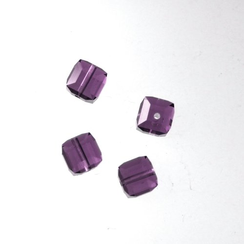 6 cubes cristal swarovski 6 mm amethyst