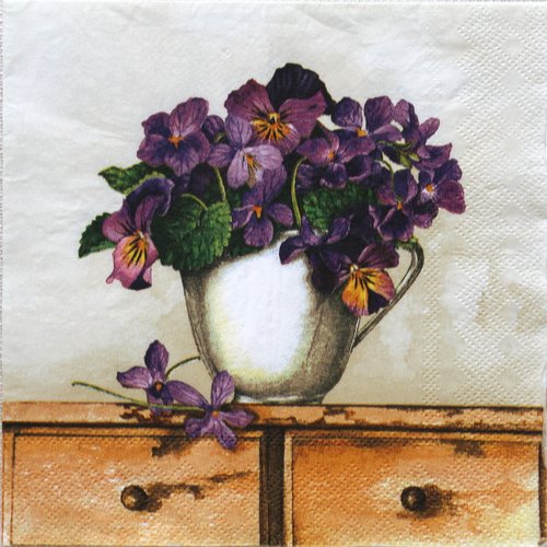 Serviette avec motif violettes  n°2   33 x 33 cm