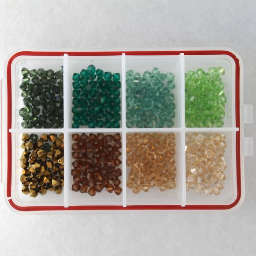 Perles toupies cristal t 4 assortiment vert - marron 400 perles