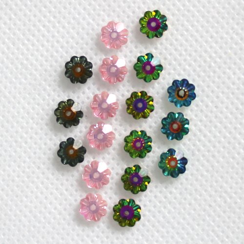 18 fleurs en cristal t 6 mm assortiment 4 couleurs