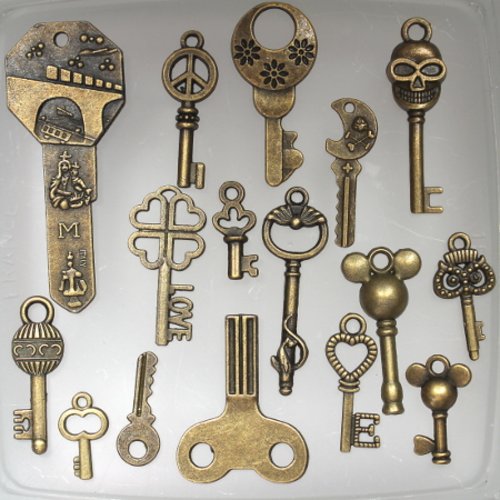 16 breloques clefs bronze