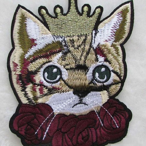 Applique tissu thermocollant : chat - le roi des chats 19*14cm (16)