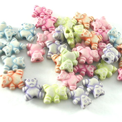 Lot 50 perles acryliques : ourson multicolore hauteur 9mm