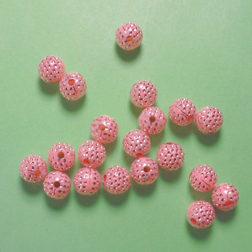 Lot 20 perles acryliques :  rondes roses/brillantes 8mm