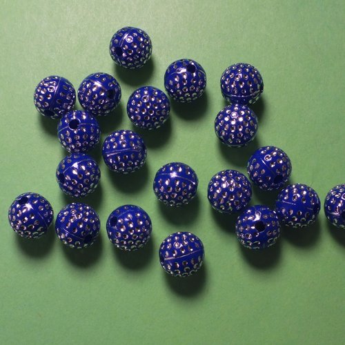 Lot 20 perles acryliques :  rondes bleu/brillantes 8mm