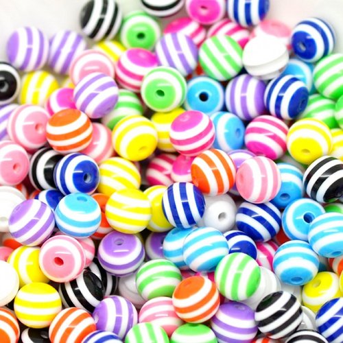 Lot 20 perles acryliques : rondes multicolores 10mm