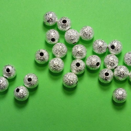 Lot 25 perles metals : rondes argentées pailletées 6mm