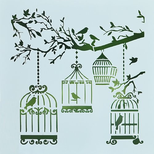 Pochoir plastique 13*13cm : cages oiseaux
