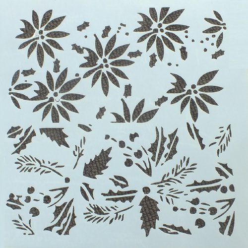 Pochoir plastique 13*13cm : feuilles de houx et fleurs