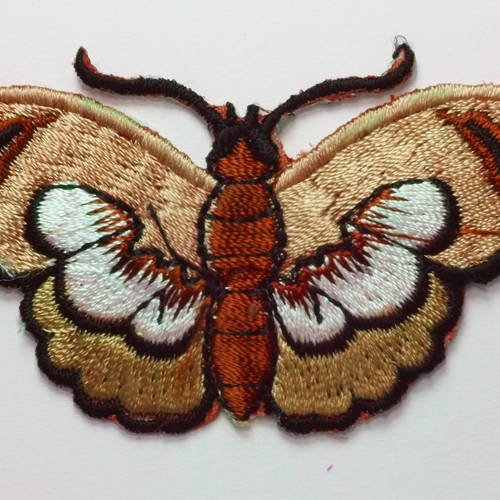 Applique tissu thermocollant : papillon marron 75*35mm 