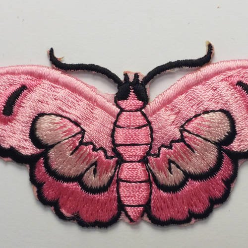 Applique tissu thermocollant : papillon rose 75*35mm 