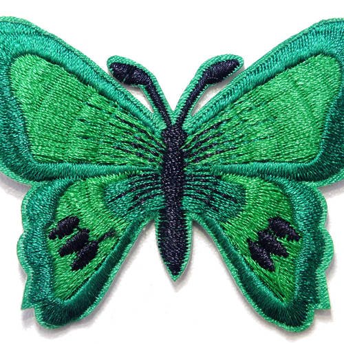 Applique tissu thermocollant : papillon vert sapin/noir 70*55mm 