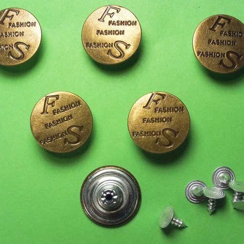Lot 6 boutons metal 20mm : rond à pression pour jean (70)