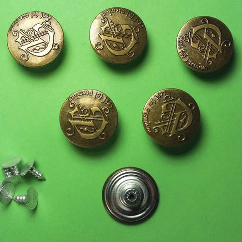 Lot 6 boutons metal 20mm : rond à pression pour jean (67)