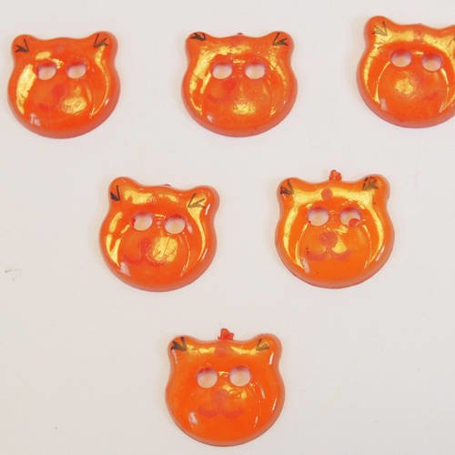 Lot 6 boutons : tete ours orange 17mm 
