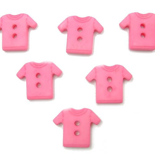 Lot 6 boutons : tee shirt rose 12mm 