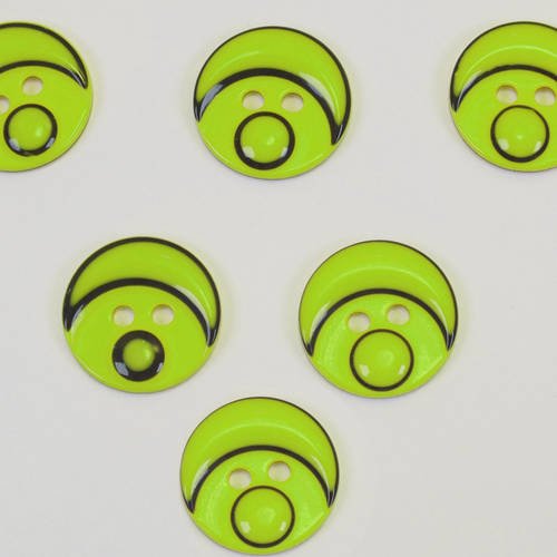 Lot 6 boutons : rond motif tete bonhomme vert 15mm 