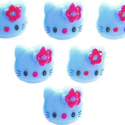 Lot 6 boutons acryliques : kitty bleu 13*12mm