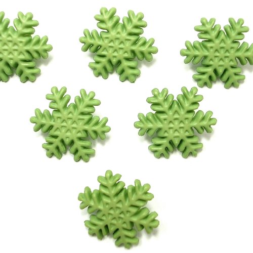 Lot 6 boutons acryliques : flocon neige vert 17mm (01)