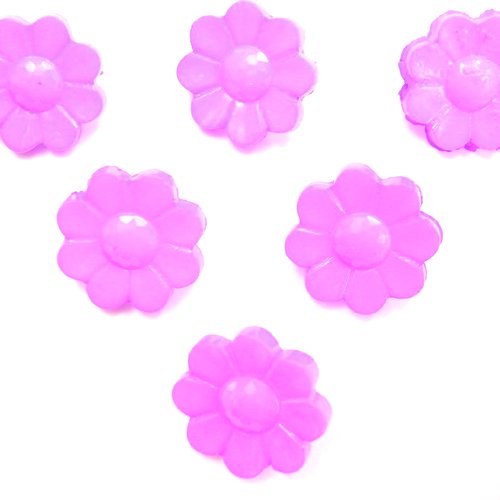 Lot 6 boutons acryliques : fleur mauve 15mm (02)