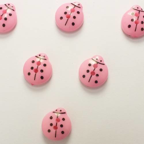 Lot 6 boutons : coccinelle rose  13mm 