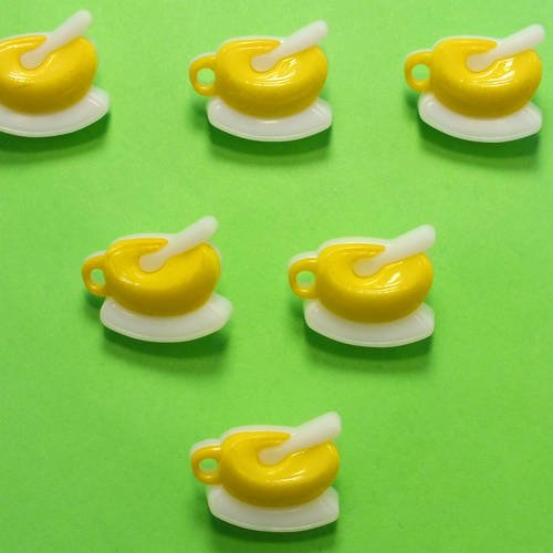 Lot 6 boutons acryliques : dejeuner jaune/blanc 19*15mm