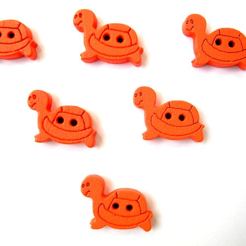 Lot 6 boutons bois : tortue orange 18*12mm (01)