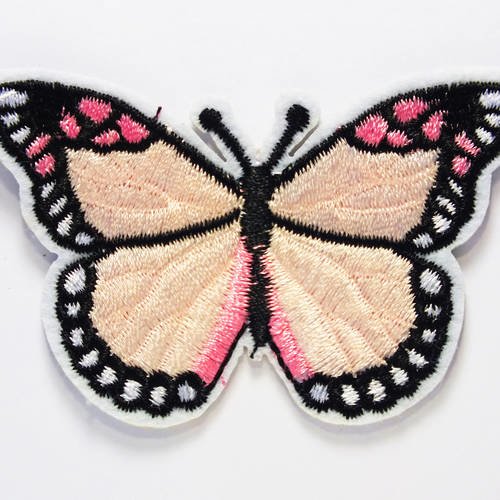 Applique tissu thermocollant : papillon rose/noir 75*50mm 