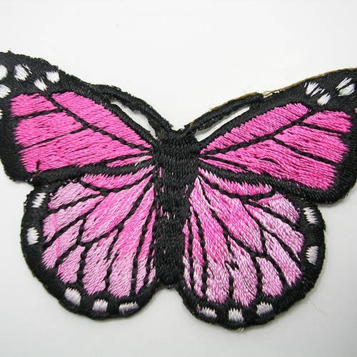 Applique tissu thermocollant : papillon rose 75*40mm 