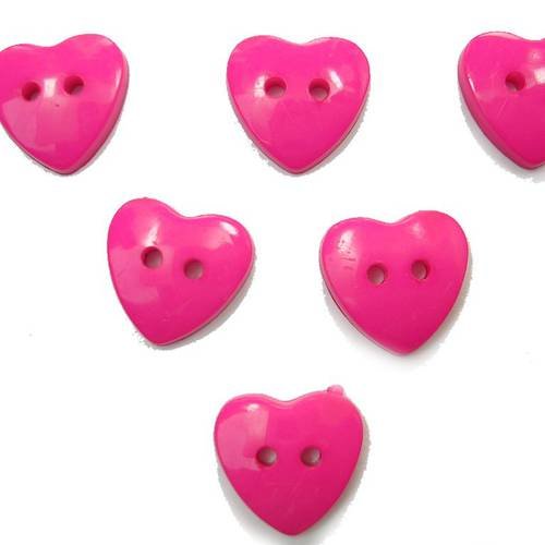 Lot 6 boutons acryliques : coeur rose fonçé 14mm