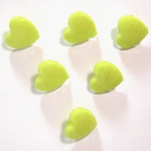 Lot 6 boutons : coeur vert 14mm 