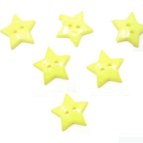 Lot 6 boutons acryliques : étoile jaune 12mm