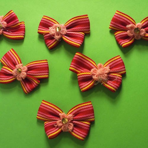 Lot 6 appliques : noeud papillon rouge/rose/jaune 4*3cm